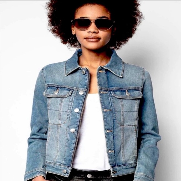 ZADIG & VOLTAIRE Kioky Cropped Skull Embellished Denim Jacket Size Small Zip - Picture 2 of 15